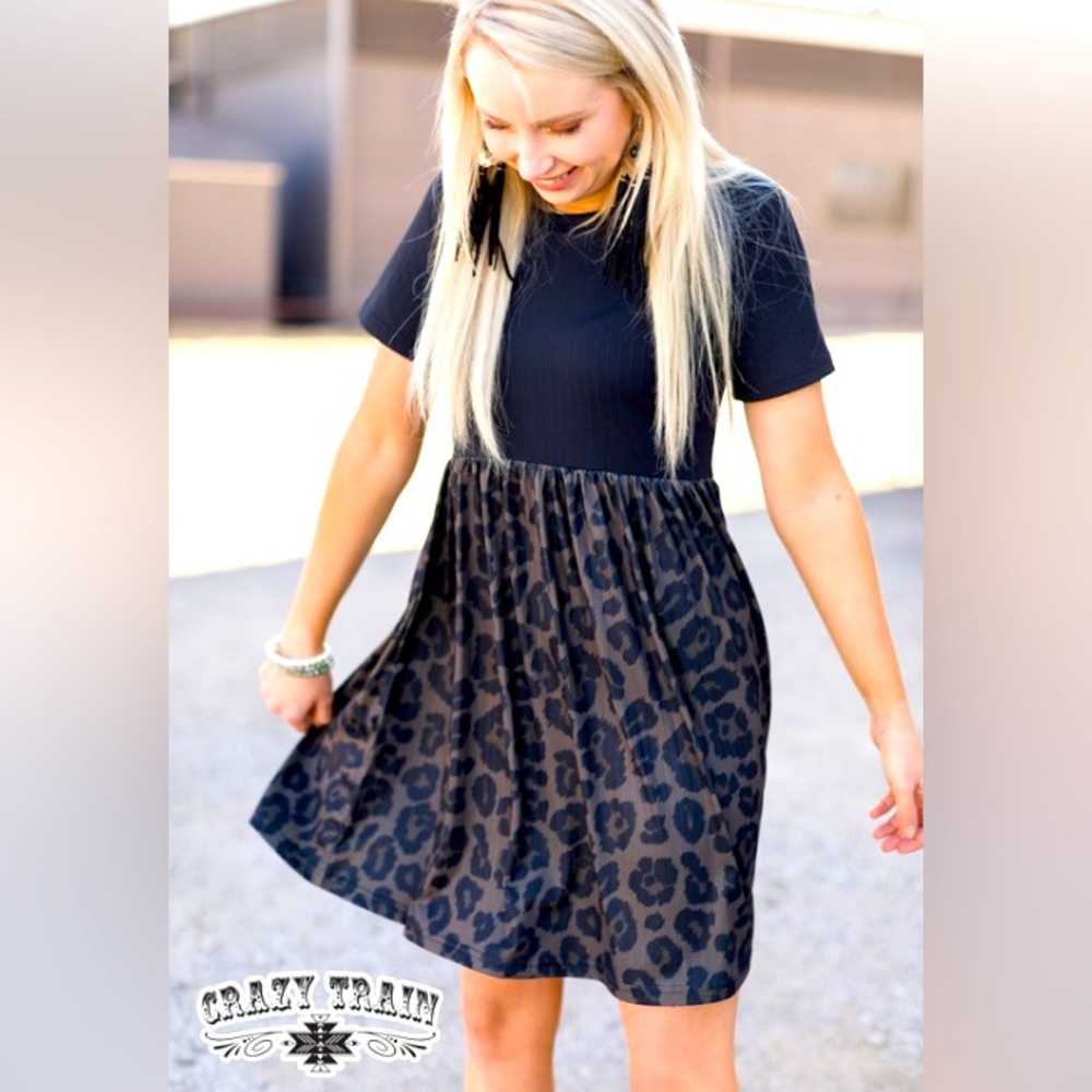 Crazy Train Leopard Babydoll Davis Dress NWT